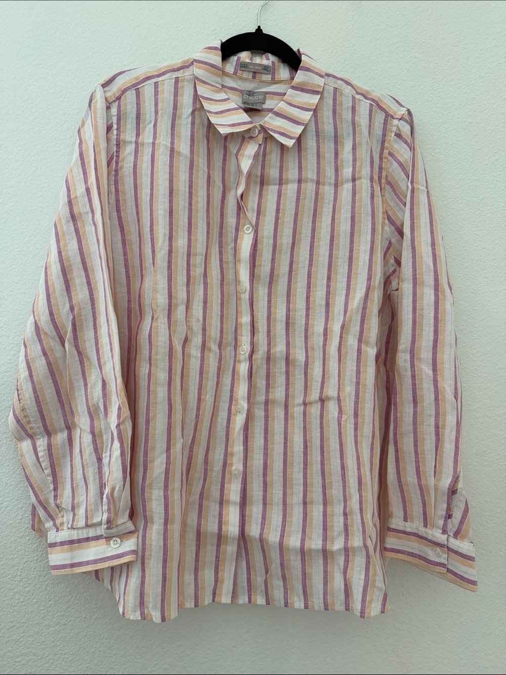 Chico’s No Iron Striped Button Front Shirt | Long Sleeve | Size 3 U.S Size 18